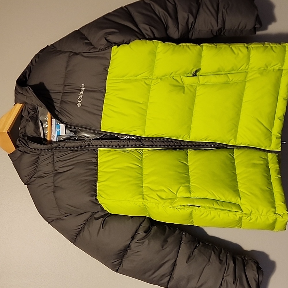 Columbia Kids' Lime and Charcoal Hooded Puffer Jacket Youth Size Large 14 / 16